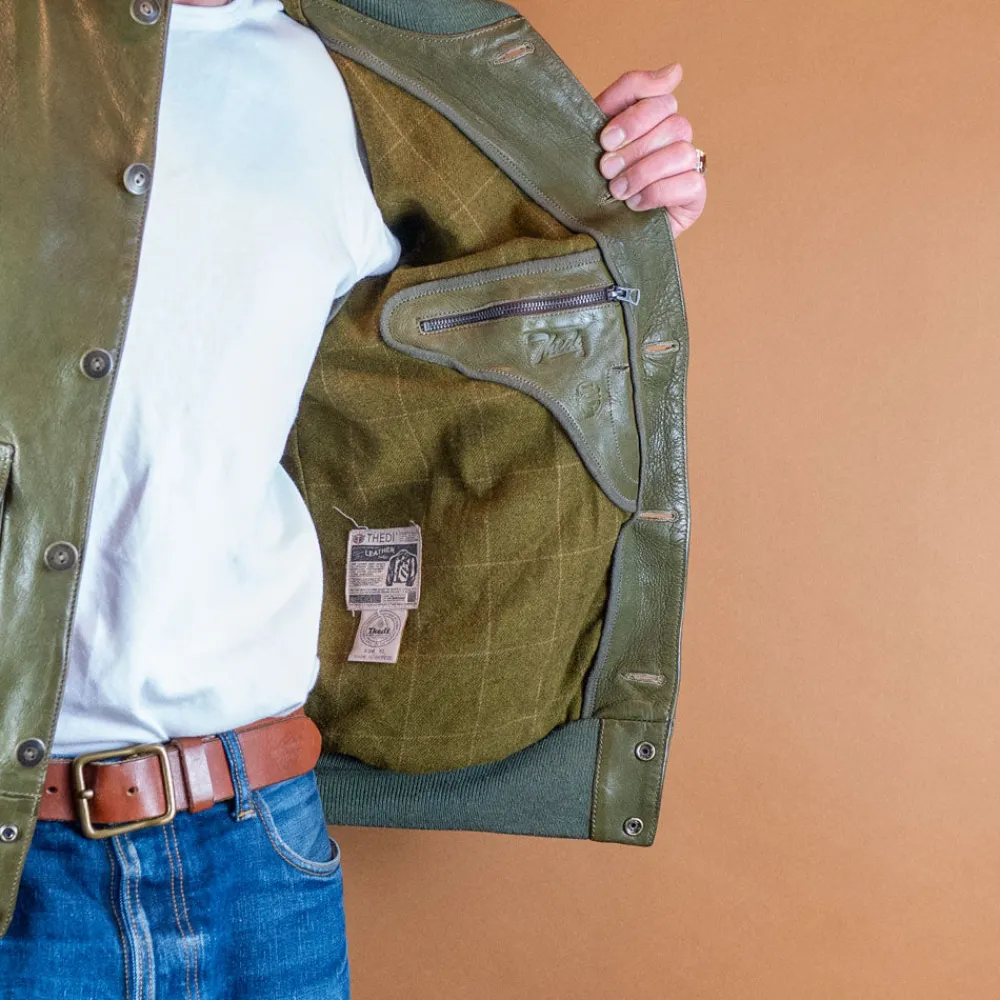 Thedi Leathers Baseballjacke Leder Grün> Jacken