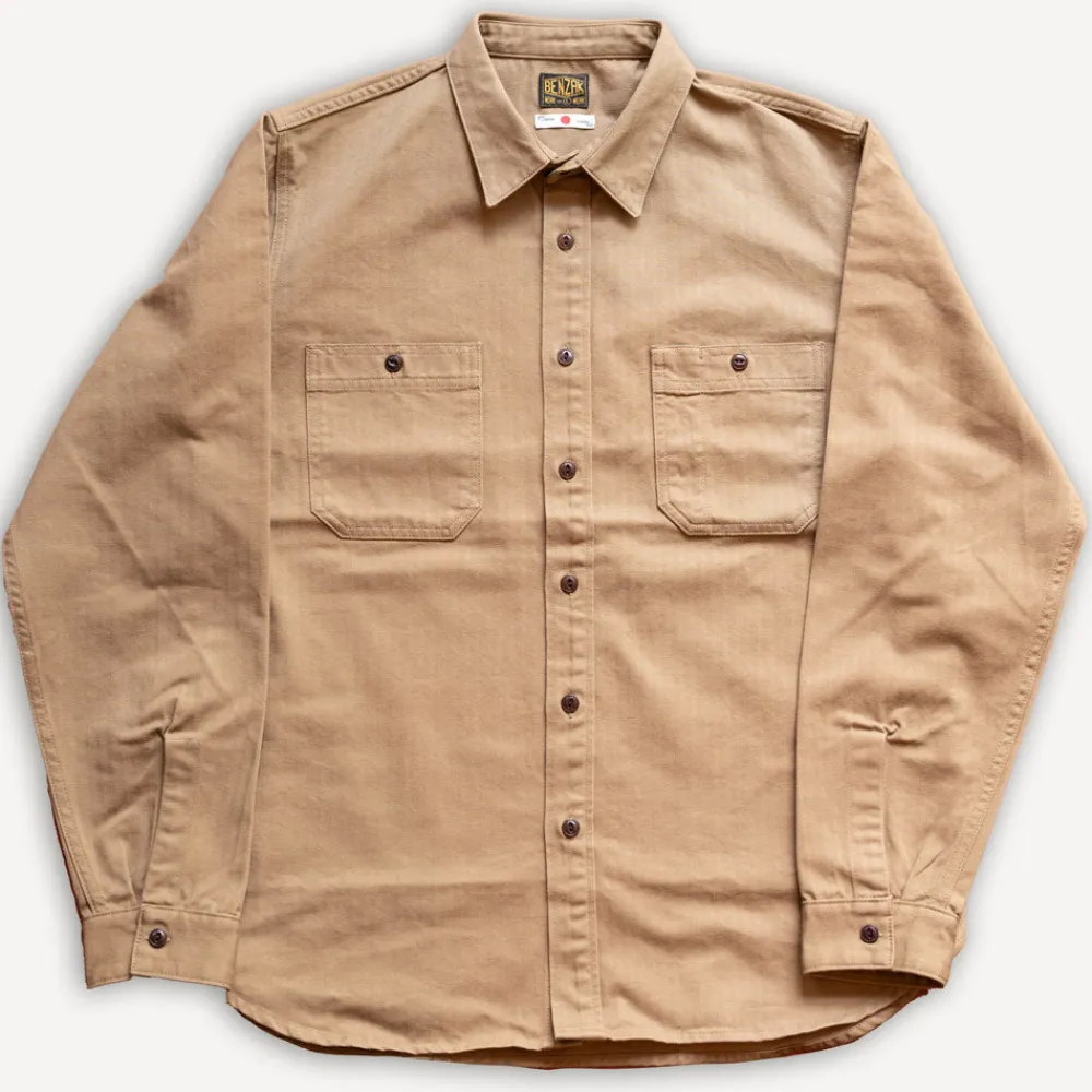 Benzak BWS02 Utility Shirt 8oz. Herringbone Brown> Hemden