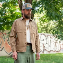 Benzak BWS02 Utility Shirt 8oz. Herringbone Brown> Hemden