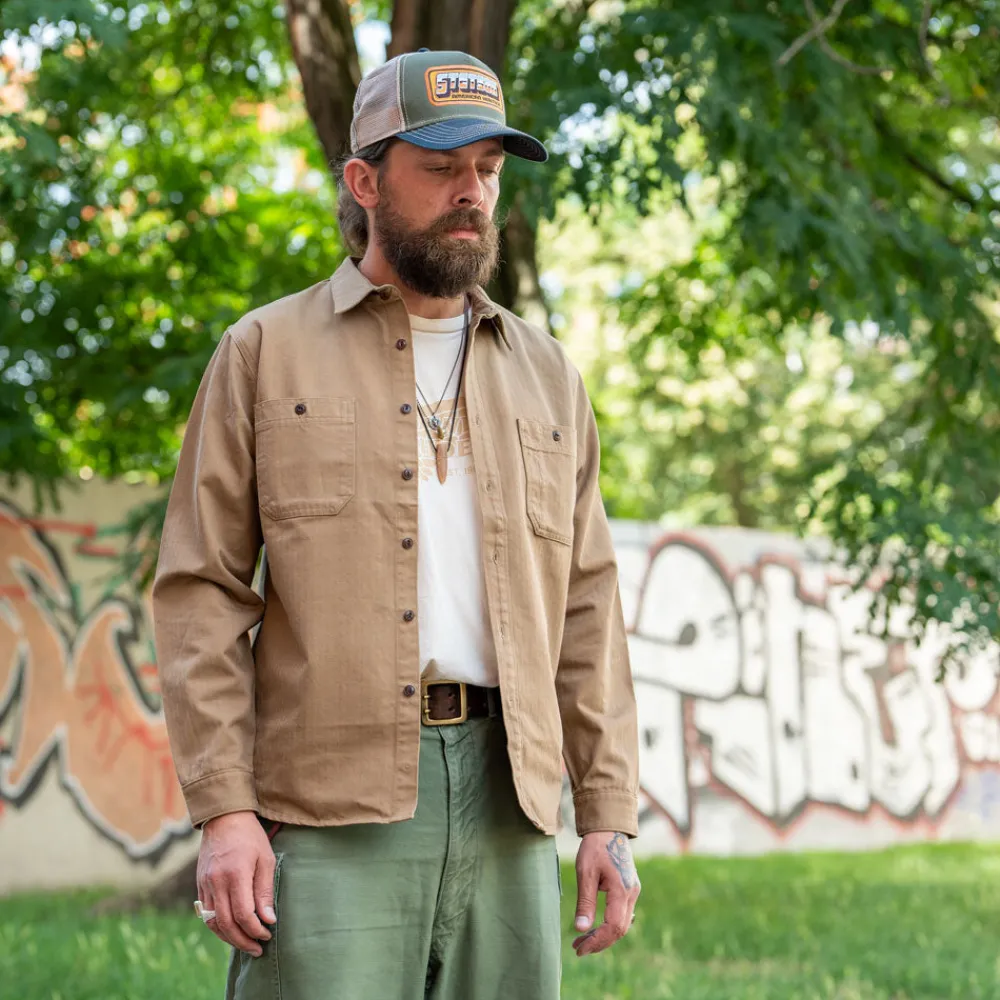 Benzak BWS02 Utility Shirt 8oz. Herringbone Brown> Hemden