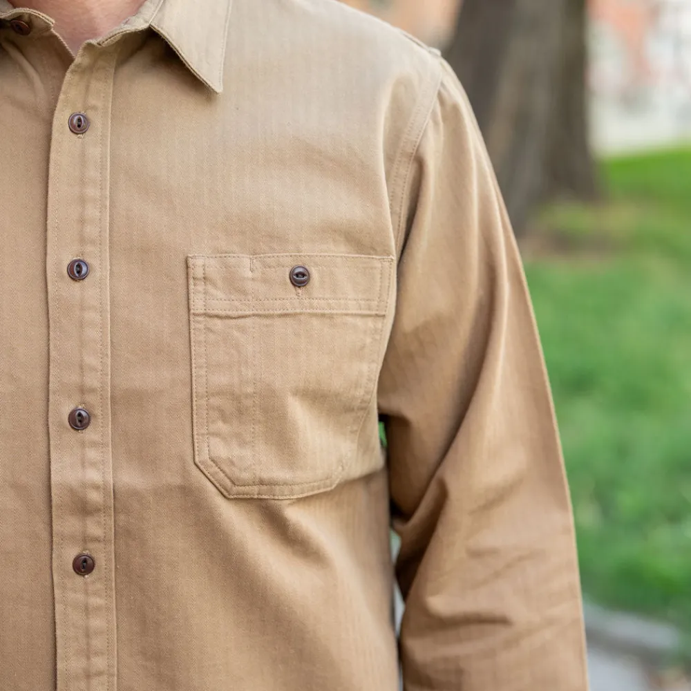 Benzak BWS02 Utility Shirt 8oz. Herringbone Brown> Hemden
