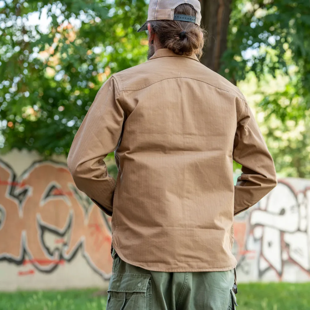 Benzak BWS02 Utility Shirt 8oz. Herringbone Brown> Hemden