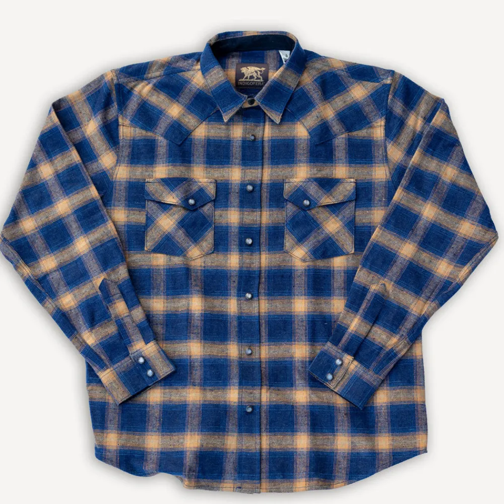 Indigofera Dawson Shirt Check Flannel Indigo/Beige> Hemden