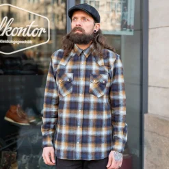 Indigofera Dollard Shirt Herringbone Check Blue/Brown> Hemden