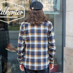Indigofera Dollard Shirt Herringbone Check Blue/Brown><noscript><img width=
