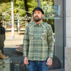 Indigofera Dollard Shirt Herringbone Check Green/Yellow> Hemden