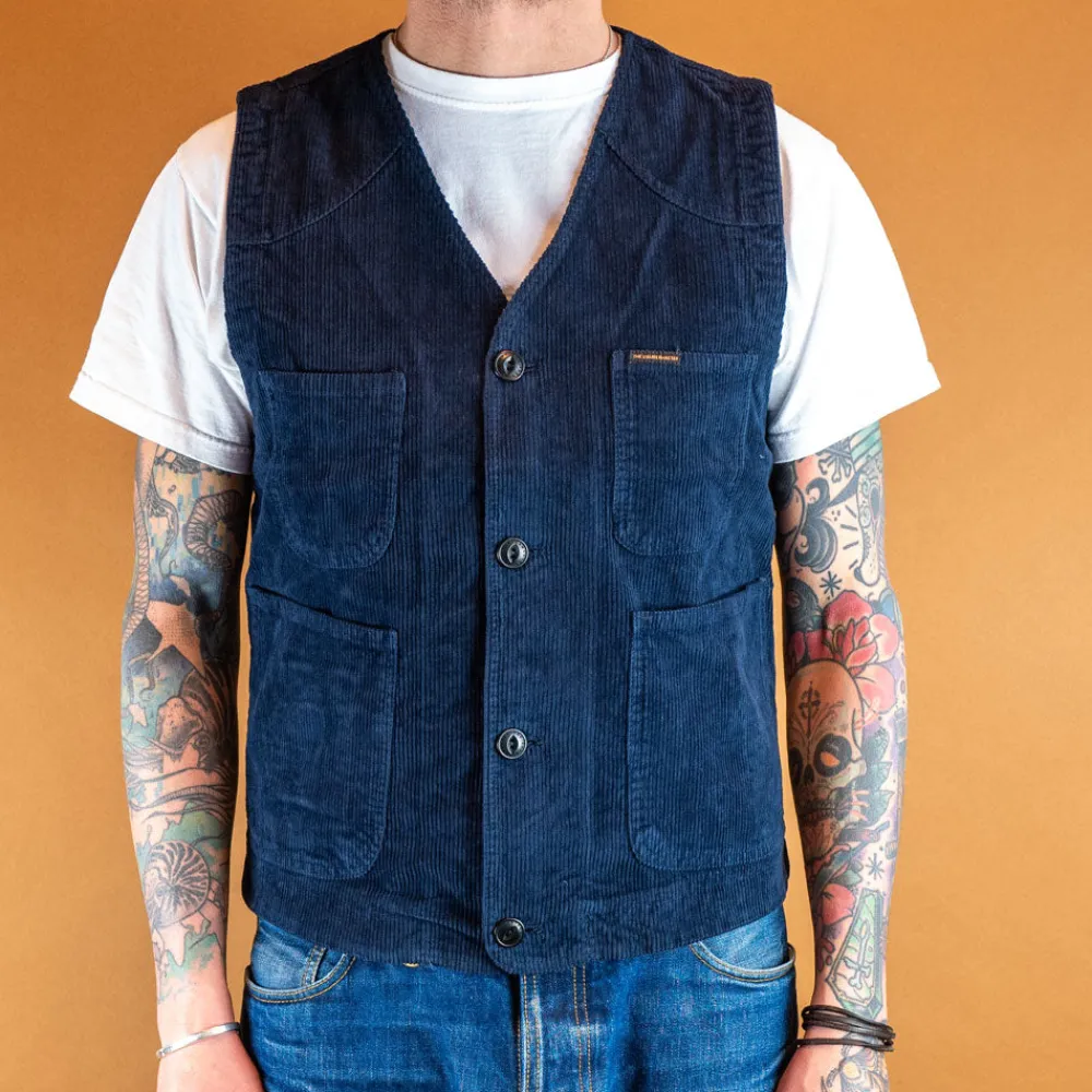 The Quartermaster Fisherman Vest Corduroy Blue> Westen