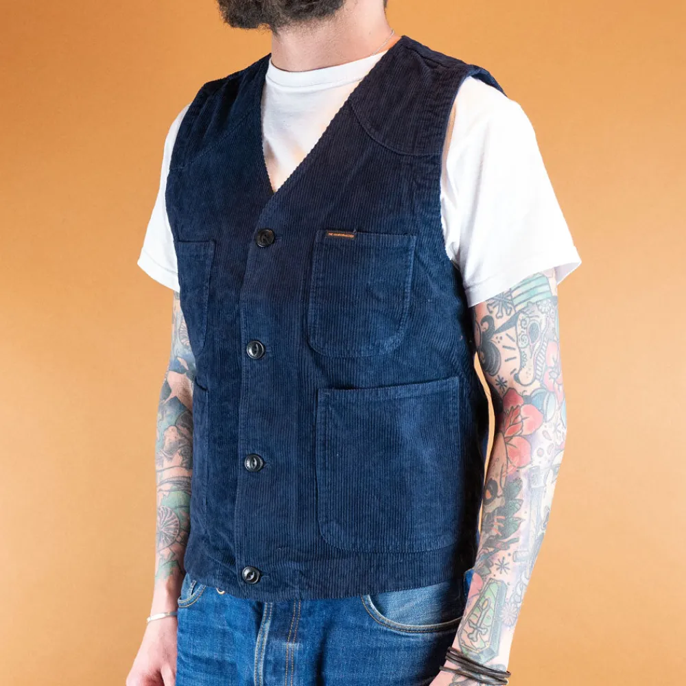 The Quartermaster Fisherman Vest Corduroy Blue> Westen