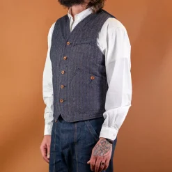 Captain Santors Herringbone Work Vest Blue> Westen