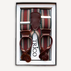 Trico Hosenträger 36mm breit mit Rollzug Bordeaux gestreift> Hosenträger