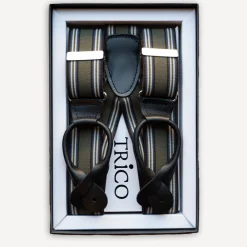 Trico Hosenträger 36mm breit mit Rollzug Olivgrün gestreift> Hosenträger