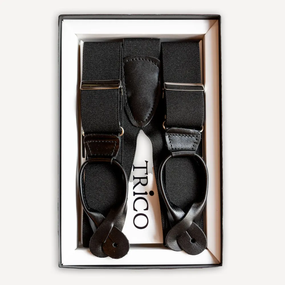Trico Hosenträger 36mm breit mit Rollzug Schwarz glatt> Hosenträger