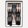 Trico Hosenträger 36mm breit mit Rollzug Grün/Beige/Rot gestreift> Hosenträger