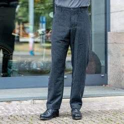 Hansen Ken Wide Cut Trousers Black Wool Pin> Hosen