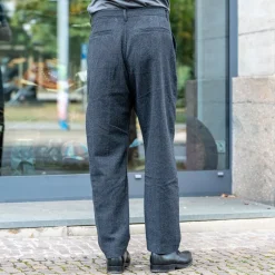 Hansen Ken Wide Cut Trousers Black Wool Pin><noscript><img width=
