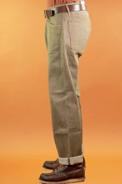 Indigofera Kirk Pants Desert Moss Selvage 10,5oz Green><noscript><img width=