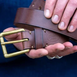 Timeless Leather Ledergürtel 40er mit Messingschnalle Braun><noscript><img width=