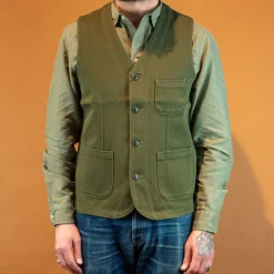 Momotaro Military Whipcord Vest Oliv> Westen
