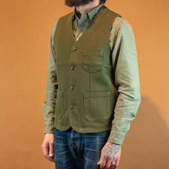 Momotaro Military Whipcord Vest Oliv> Westen