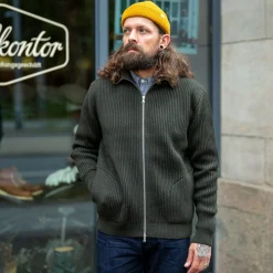 Andersen-Andersen Navy Full Zip Pockets Hunting Green> Pullover