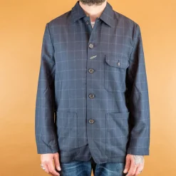Universal Works Norfolk Bakers Jacket In Navy Fine Wool Check> Jacken