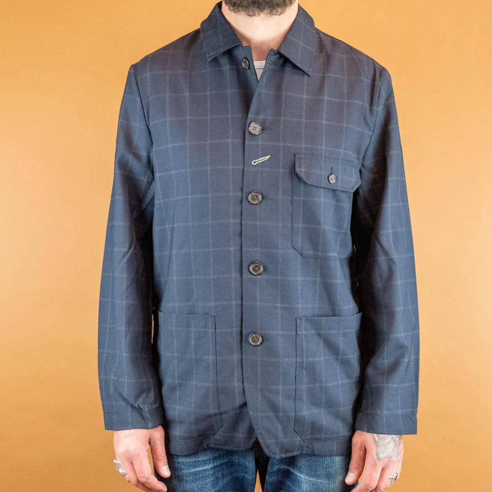 Universal Works Norfolk Bakers Jacket In Navy Fine Wool Check> Jacken