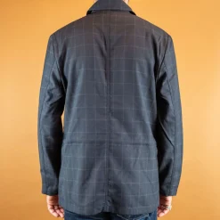 Universal Works Norfolk Bakers Jacket In Navy Fine Wool Check><noscript><img width=