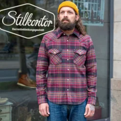 Iron Heart 11oz. Heavy Flannel Western Shirt IHSH-403-GRY Grey> Hemden