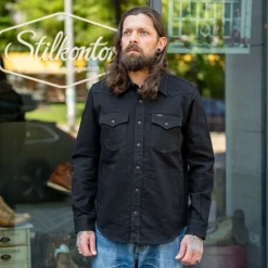 Iron Heart 14oz. Herringbone CPO Western Shirt IHSH-410 Black> Hemden