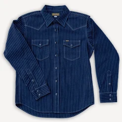 Iron Heart 8.5oz Herringbone Stripe Western Shirt IHSH-424 Blue> Hemden