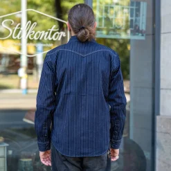 Iron Heart 8.5oz Herringbone Stripe Western Shirt IHSH-424 Blue><noscript><img width=