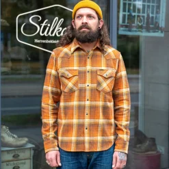 Iron Heart 12oz. Slubby Heavy Flannel Western Shirt IHSH-399-ORA Orange> Hemden