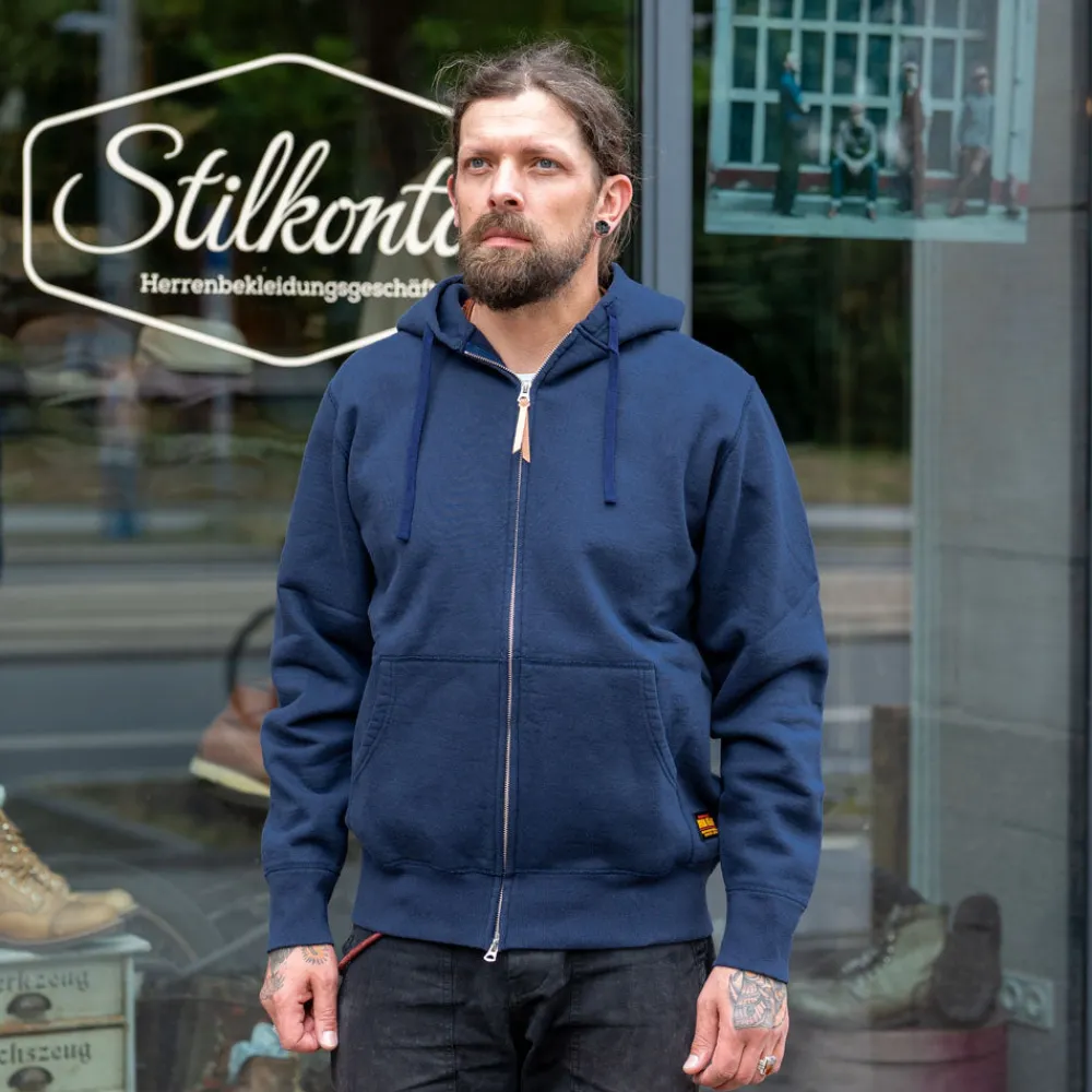 Iron Heart 14oz Ultra Heavyweight Loopwheel Cotton Zip Up Hoodie Navy> Pullover