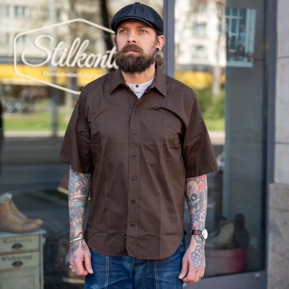 Hansen Reidar Loose Fit Short Sleeve Shirt Chocolate> Hemden