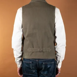 Momotaro Sashiko Shawl Collar Vest Olive><noscript><img width=
