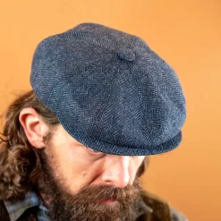 Bullani Schiebermütze Herringbone Wool schmal Blue> Mützen