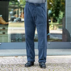 Hansen Sune Pleated Wide Cut Trousers Dusty Navy> Hosen