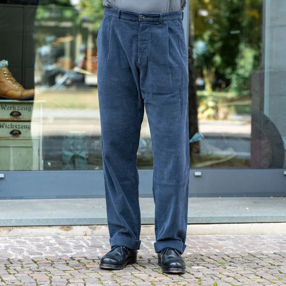 Hansen Sune Pleated Wide Cut Trousers Dusty Navy> Hosen