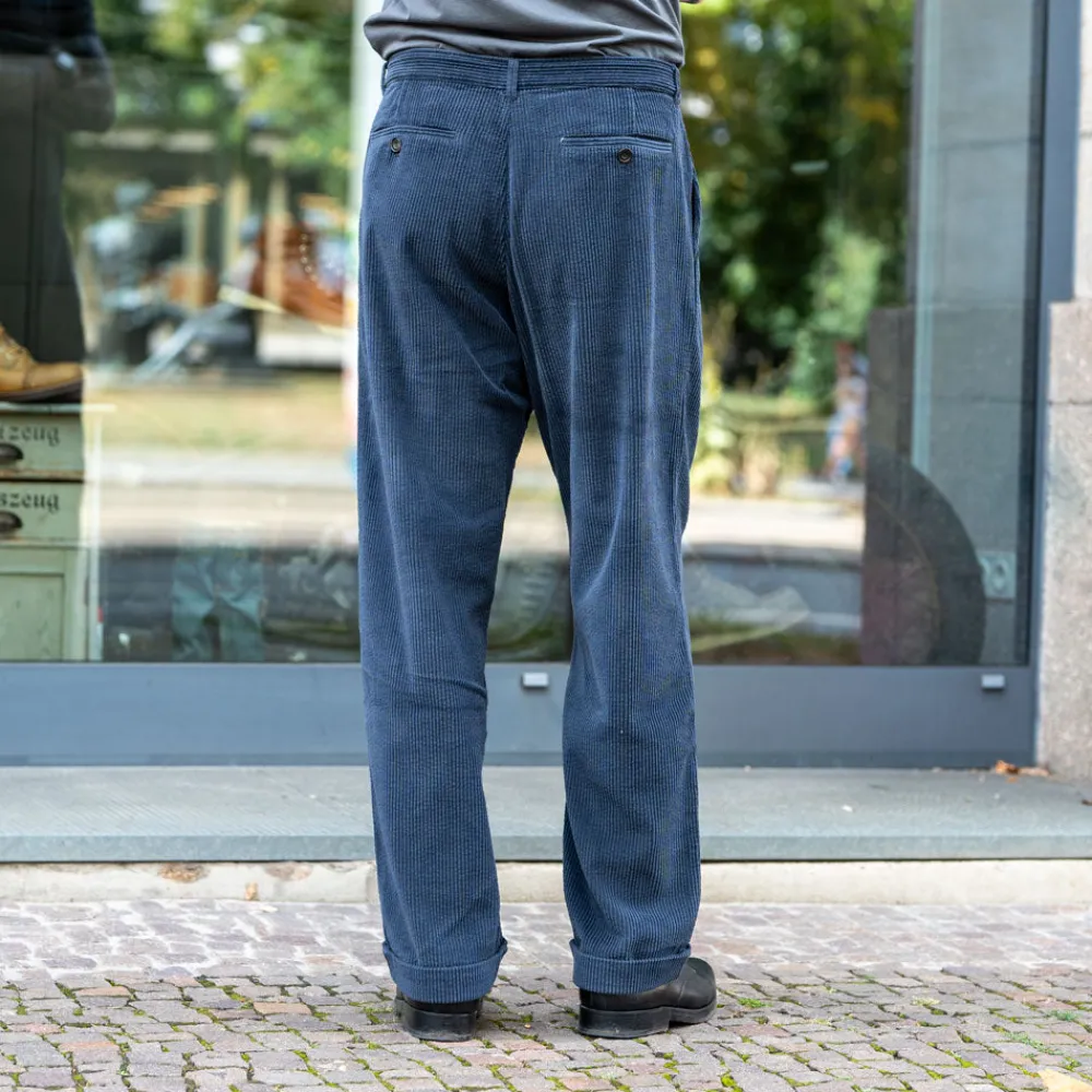 Hansen Sune Pleated Wide Cut Trousers Dusty Navy> Hosen