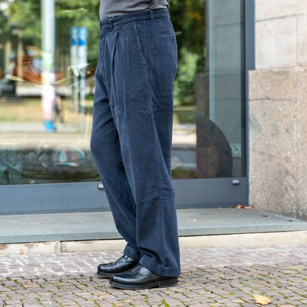 Hansen Sune Pleated Wide Cut Trousers Dusty Navy> Hosen