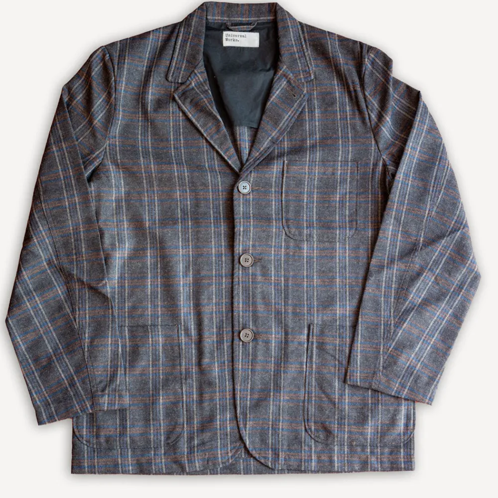 Universal Works Three Button Jacket Twist Wool Check Brown> Jacken