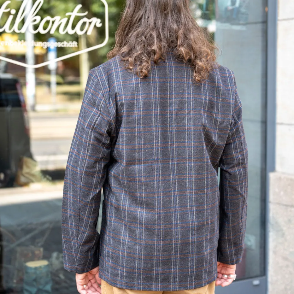 Universal Works Three Button Jacket Twist Wool Check Brown> Jacken