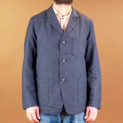 Universal Works Three Poket Jacket Linen Mix Puppytooth Navy> Jacken
