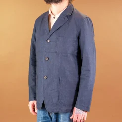 Universal Works Three Poket Jacket Linen Mix Puppytooth Navy> Jacken