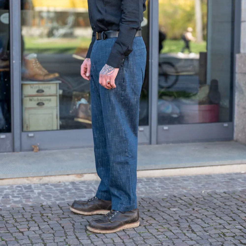 Hansen Trygve Wide Cut Cropped Trousers Denim Blue> Hosen