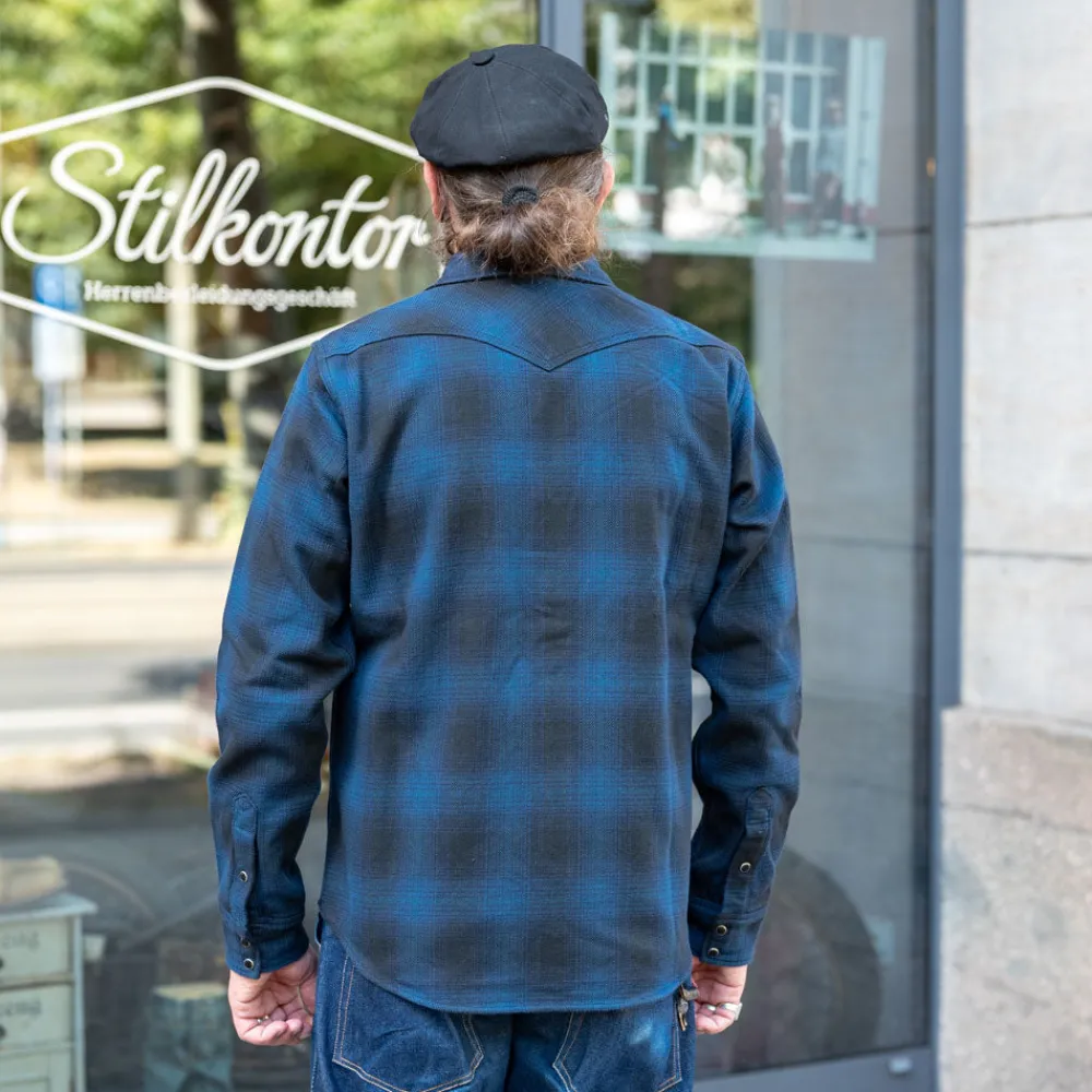 Iron Heart Ultra Heavy Flannel Ombré Check Western Shirt IHSH-264-NAV Navy> Hemden