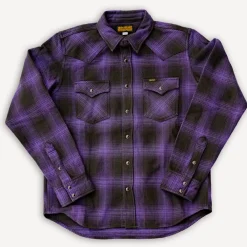 Iron Heart Ultra Heavy Flannel Ombré Check Western Shirt IHSH-130-PUR Purple> Hemden