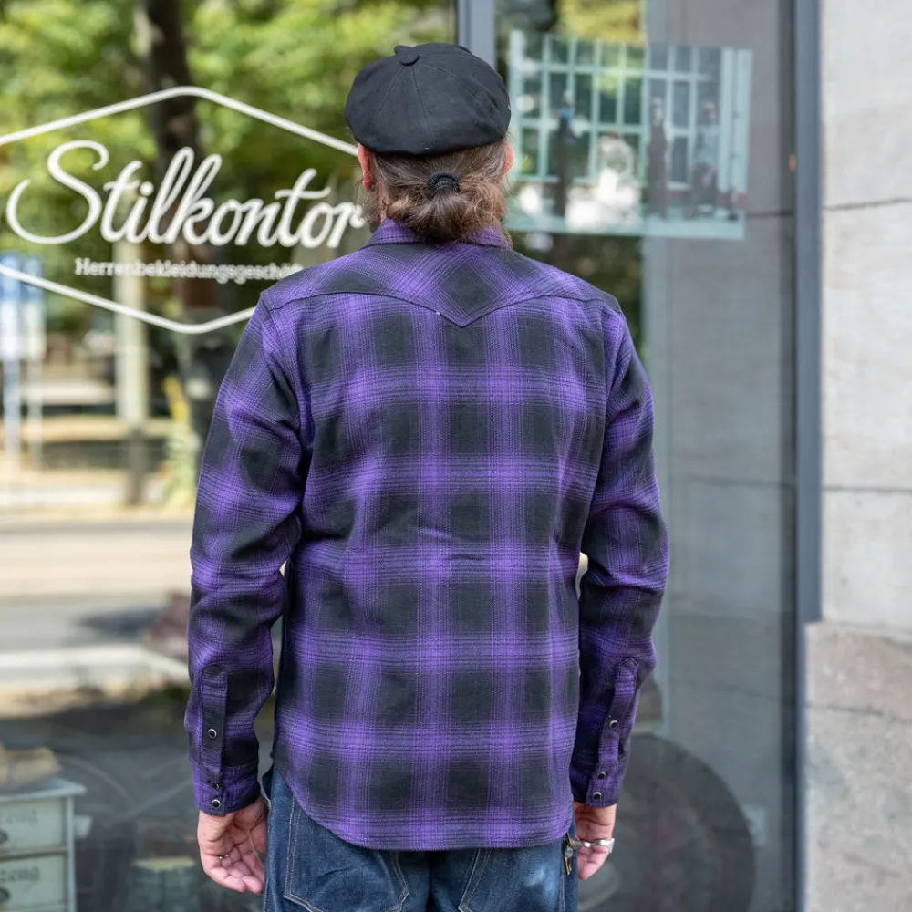 Iron Heart Ultra Heavy Flannel Ombré Check Western Shirt IHSH-130-PUR Purple> Hemden